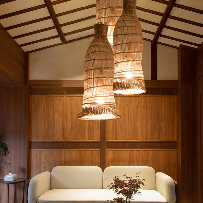 Restaurante lámpara de restaurante candelabro de bambú olla caliente Zen chino tejido de bambú B & B granja linterna Sudeste de Asia tejido japonés