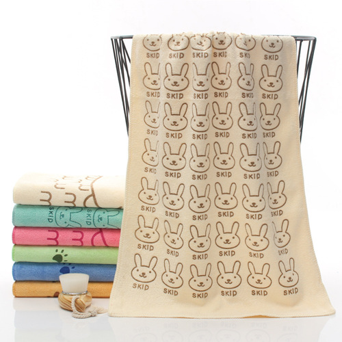 Microfiber Cartoon Rabbit Head Printed Face Wash Large Towel Soft Absorbent Thickened Gift Dry Hair Towel Wholesale Factory