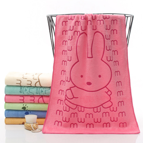 Microfiber Cartoon Rabbit Head Printed Face Wash Large Towel Soft Absorbent Thickened Gift Dry Hair Towel Wholesale Factory