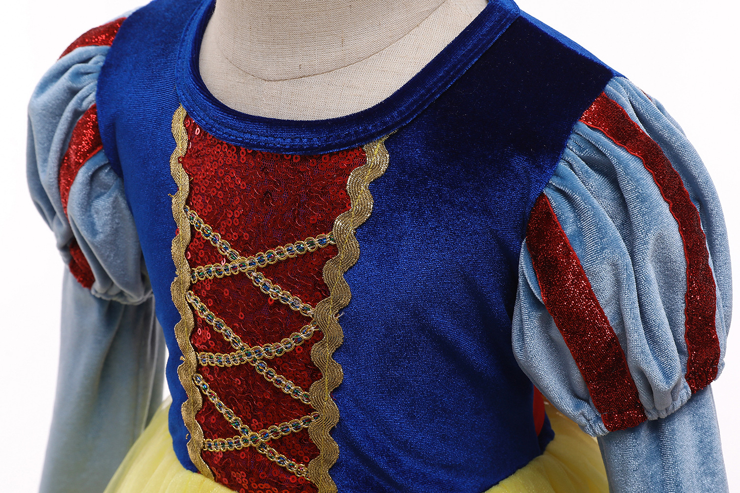 Blancanieves vestido de gasa esponjosa de los niños vestido de niña Frozen Elsa Vestido de manga larga Otoño e Invierno vestido