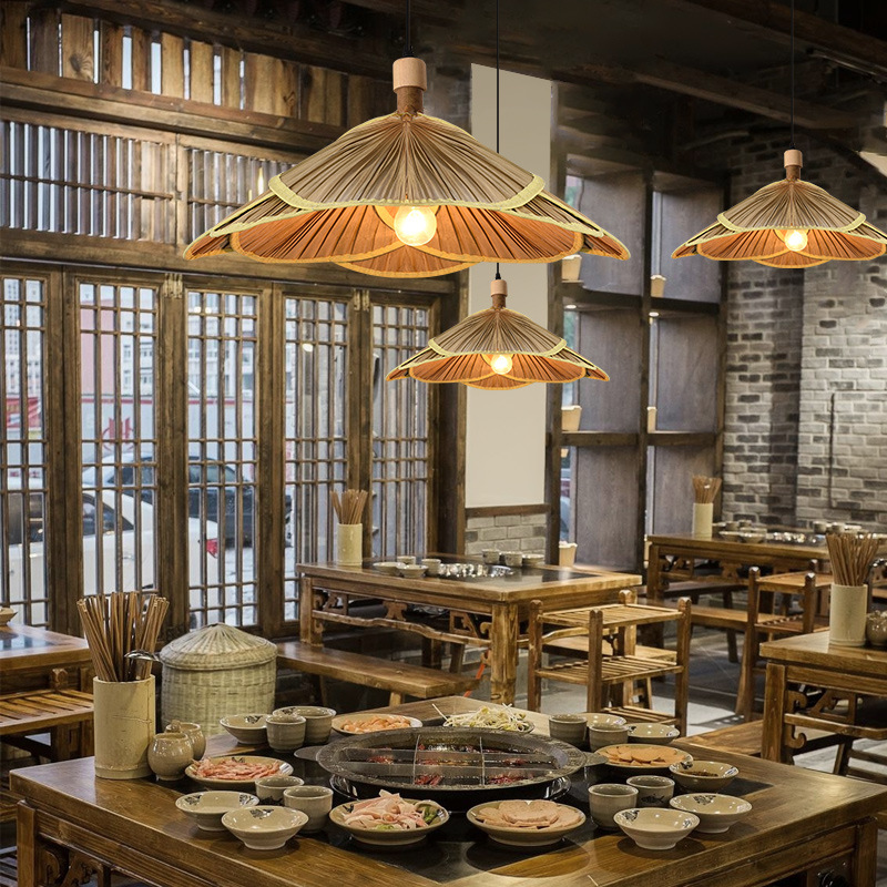 Araña de bambú de estilo chino restaurante japonés lámparas de restaurante de olla caliente Zen B & B pasillo Hotel habitación dormitorio lámpara de Bambú