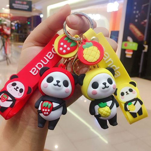 Creative Cute Football Panda Car Keychain Cartoon Fruit Epoxy Keychain Chain Book Pendant Gift Wholesale