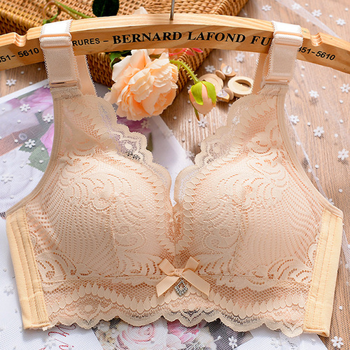 Soft cotton lace bra, small breast underwear, women's push-up, big breasts, slim, side breasts, no steel ring, large size bra