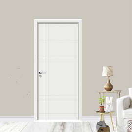 海博木门批发简约平板雕刻造型PVC免漆室内套装房间卧室白色木门