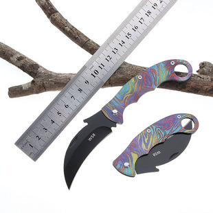 Color handle outdoor folding knife lockless claw knife camping folding knife survival claw knife stainless steel fruit knife small curved knife