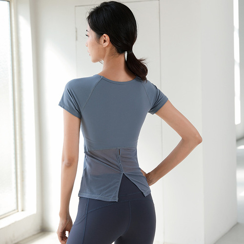 Yoga Wear Women's Summer Bestselling Bra-Top Nudity Style Short Sleeve Fitness Clothes Quick-Drying Running V-Neck T-Shirt Top