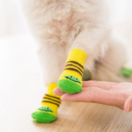 Pet Socks High-Quality Non-Slip Puppy Socks Dog Foot Covers Teddy Dog Poodle Cotton Socks Supplies 4 Pack