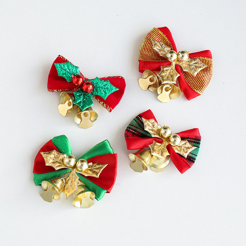 Adornos navideños de mini campanas y lazos, adornos para árboles de Navidad, adornos para regalos de Navidad, colgantes decorativos