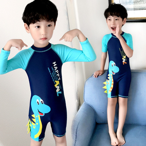 Children's swimsuits for boys and girls, cartoon conservative flat waist for middle and large children, color-matched cute hot spring beach swimsuit