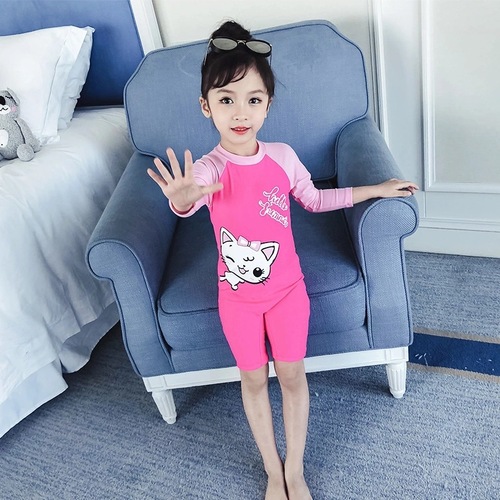 Children's swimsuits for boys and girls, cartoon conservative flat waist for middle and large children, color-matched cute hot spring beach swimsuit