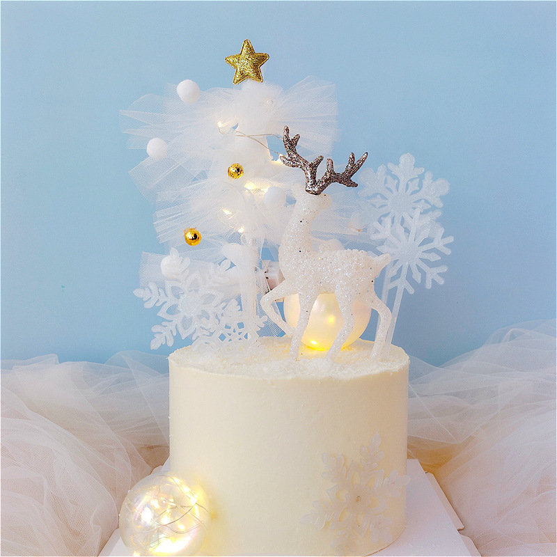 Christmas Cake Decorating Plug-in Christmas Crystal Elk Free Fold Snowflake Baking Accessories Cake Plug-in