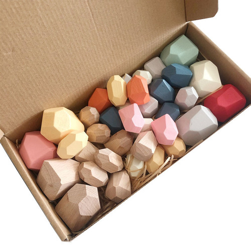 Cross-border children's wooden stacking stones colorful stones Montessori balance cognitive Jenga early education educational building blocks toys
