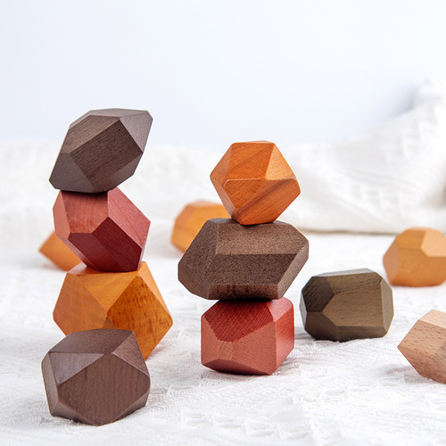 Cross-border children's wooden stacking stones colorful stones Montessori balance cognitive Jenga early education educational building blocks toys