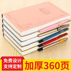 2024新款加厚筆記本彩色logo車縫踩邊會議本創意燙印本米黃道林紙