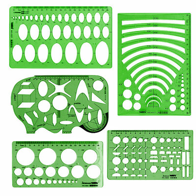学习绘图模板五件套画圆椭圆数学弧形机械模板学习设计绘图尺|ms