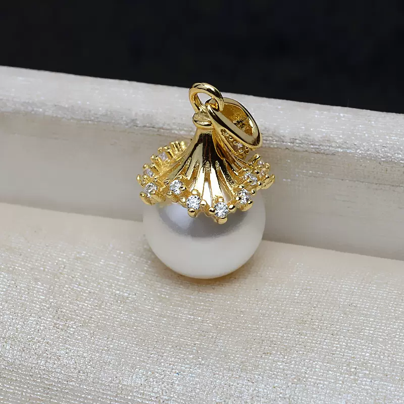 S925银吊坠头项坠女11-16珍珠挂坠空托饰品diy配件空托半成品1864