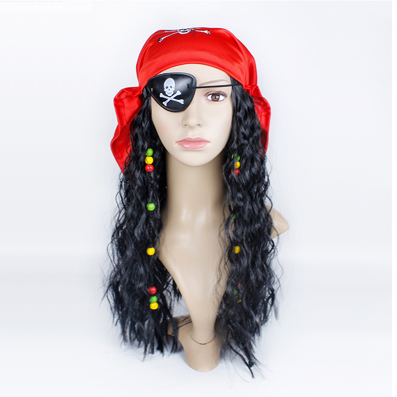 Pirate Wig Halloween Masquerade cosplay Captain Hook Caribbean Jack Wig Turban