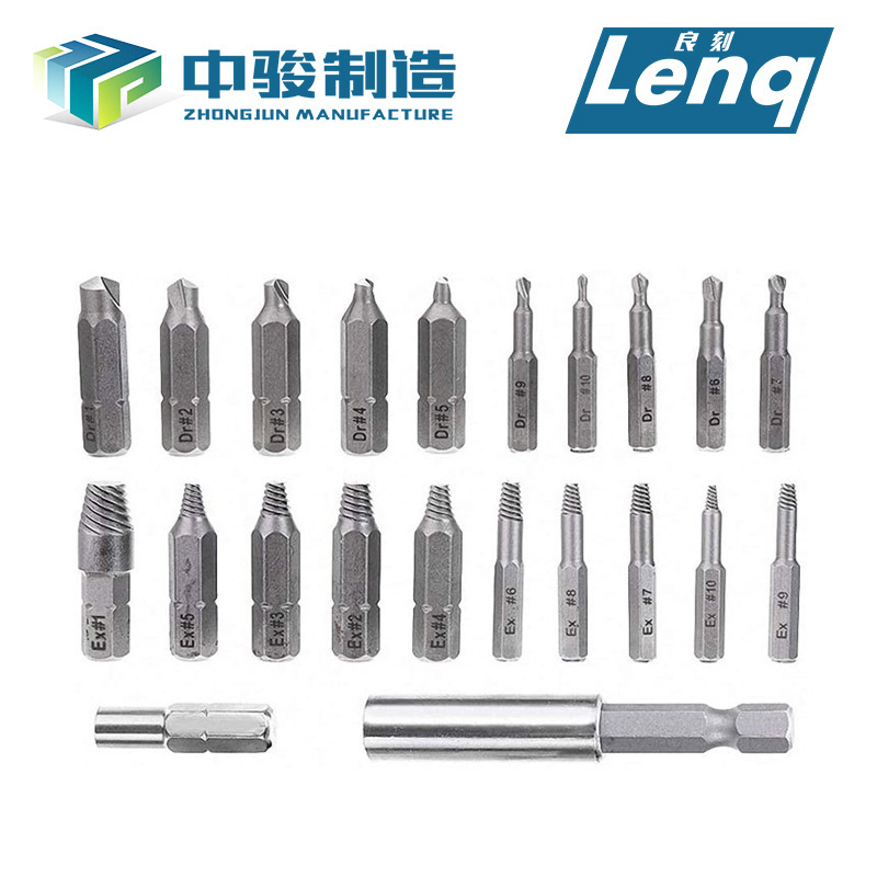 22 unids tornillo de cabeza rota extractor inversa hilo de alambre de acero de alta velocidad herramienta traje roto tornillo extractor nuevo