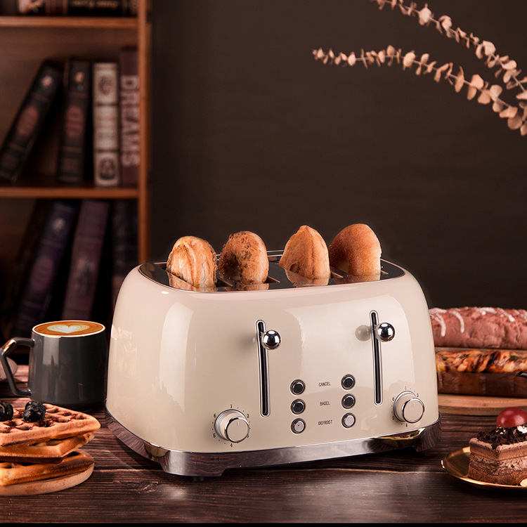 New North American Cross-border Retro Toaster Home Toaster Toaster Driver Stainless Steel Toaster Automatic 4 Pieces