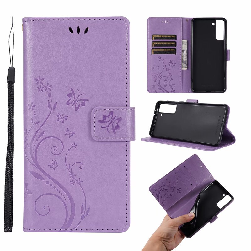 Suitable for Samsung S24FE Leather Case S21plus Fashion Small Butterfly Pattern Card Wallet Protective Case A42