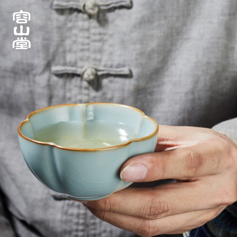 容山堂 Ru kiln azure open piece can support the master cup ceramic tea cup kung fu tea cup built-in women's personal single cup