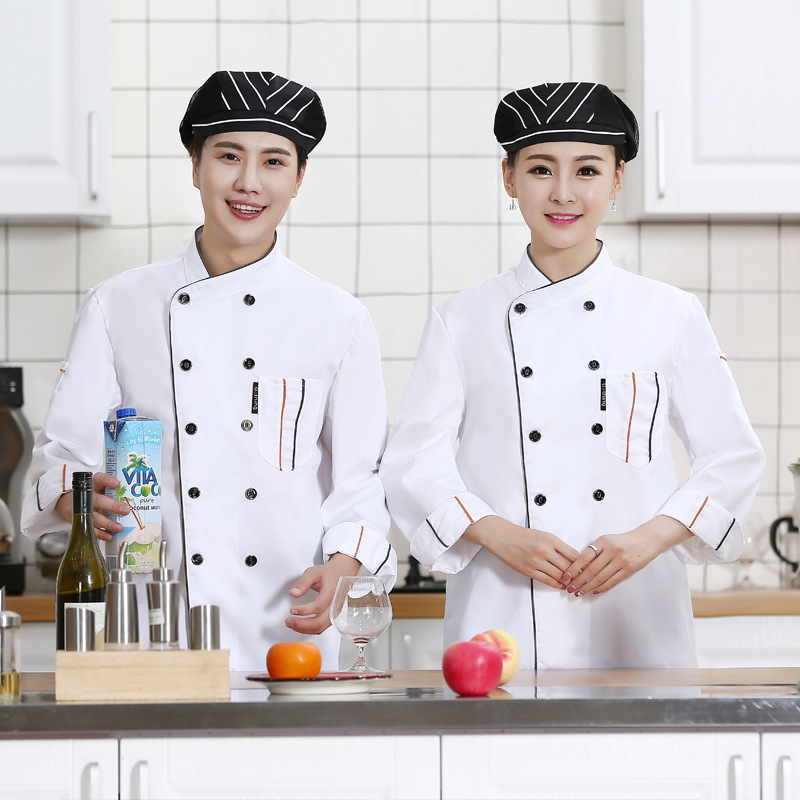 Ropa de chef, ropa de otoño e invierno de manga larga, hombres y mujeres, cocina, pastelería, pastelería, ropa de trabajo, tienda de postres, panadería