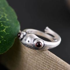 Vintage Silver Frog Ring, Red Garnet Frog Open Ring, Gold Agate Toad Ring, Wholesale