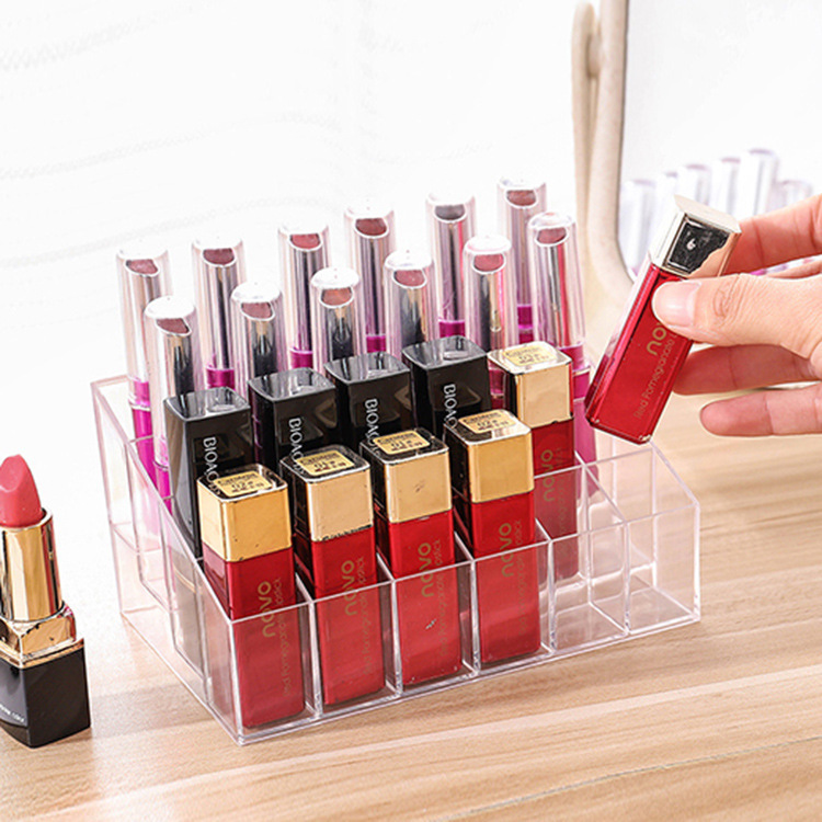 Acrylic transparent nail polish eyebrow pencil display stand makeup cosmetics plastic storage box desktop 24 grid lipstick stand