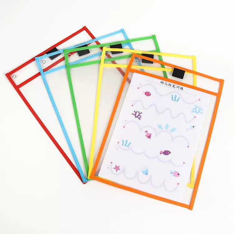 现货PET可擦写文件袋批发多彩PVC双针车缝干擦袋A4透明补习文件袋