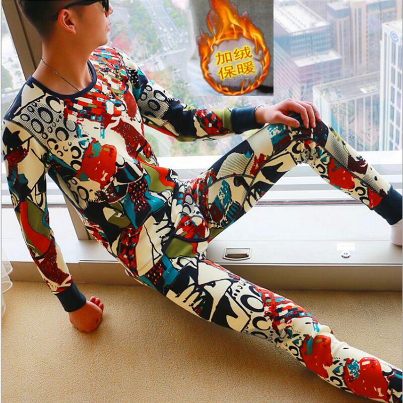 New Special Price Men's Underwear Printed suit Fashionable Autumn and Winter Thickened fleece-lined Warm Lined Trousers Autumn Clothes Autumn Trousers