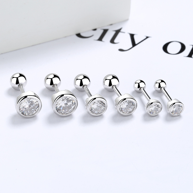 S925 plata esterlina ZIRCON ronda grano hilo Stud pendientes mujer tornillo torcedura hebilla oído hueso Stud simple moda una semana oído joyería moda