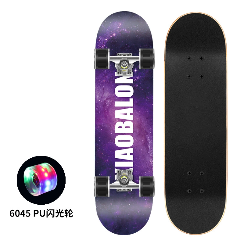Polyurethane flash skateboard, 80×20 cm, double-kick deck, 6045 PU wheels, 300 lb load