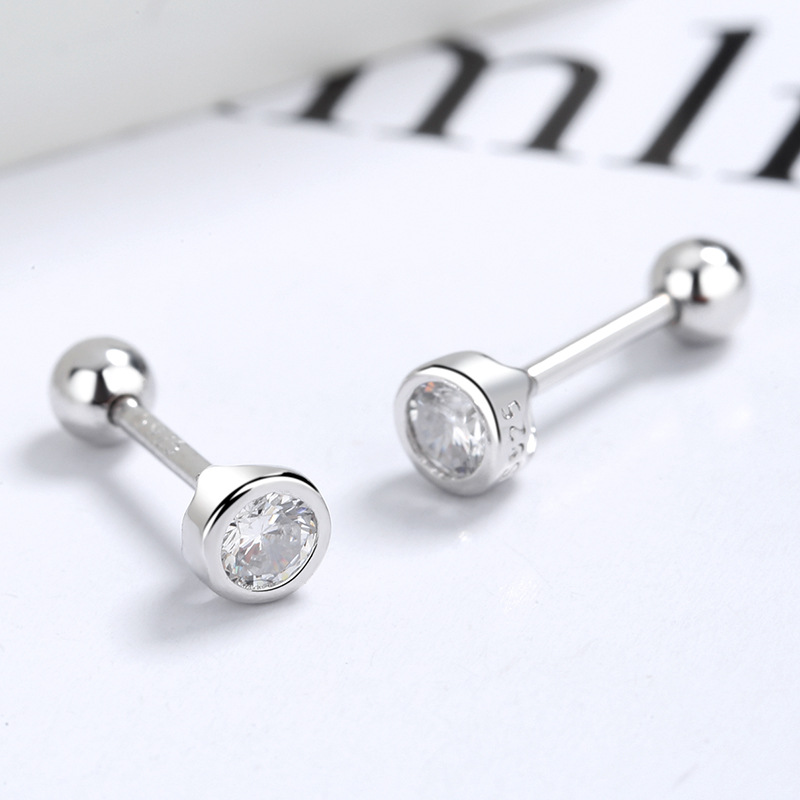 S925 plata esterlina ZIRCON ronda grano hilo Stud pendientes mujer tornillo torcedura hebilla oído hueso Stud simple moda una semana oído joyería moda