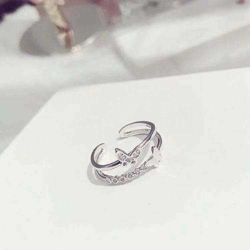 Cross-border fashion jewelry European and American double-layer butterfly ring female popular rose gold diamond inlaid opening adjustable ring 