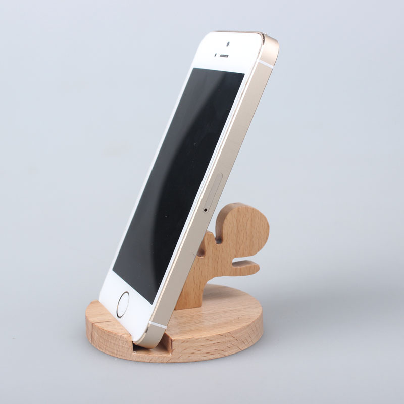 Multi-funcional de madera sólida teléfono móvil soporte perezoso creativo personaje de dibujos animados Kung Fu teléfono móvil de madera sólida