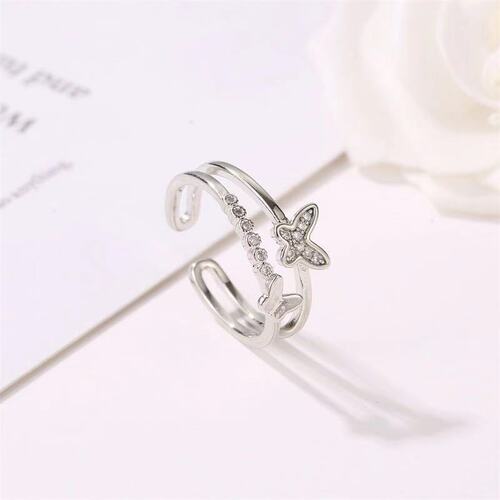 Cross-border fashion jewelry European and American double-layer butterfly ring female popular rose gold diamond inlaid opening adjustable ring 