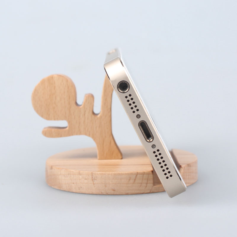 Multi-funcional de madera sólida teléfono móvil soporte perezoso creativo personaje de dibujos animados Kung Fu teléfono móvil de madera sólida