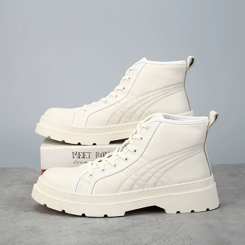 Высокие дышащие кружевные маленькие белые туфли с круглым носком, Мужские осенне-зимние Новые однотонные Простые повседневные мужские туфли из воловьей кожи на Плоском Каблуке