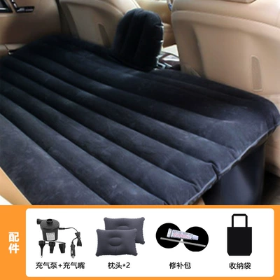 Cross-Border Pvc Flocked Thickened Car Inflatable Mattress with Electric Pump for Car Rear Seat Air Cushion 135*80cm (Vehicle-mounted inflatable bed) - black-one-piece-with-stalls