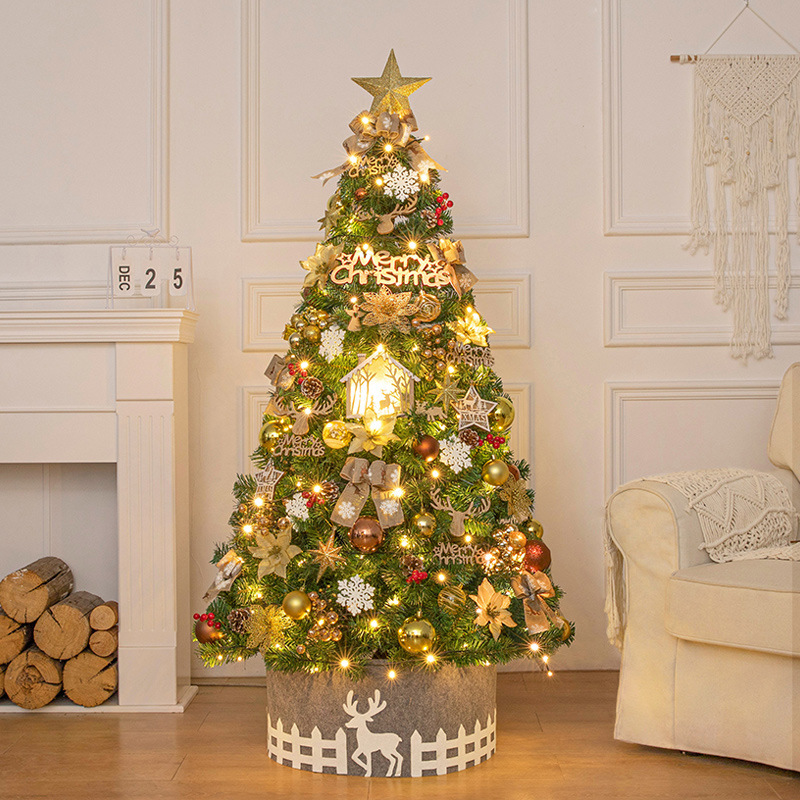 Nuevo paquete de decoración de árboles de Navidad transfronterizos para el hogar, serie dorada de estilo europeo, adornos de árboles de Navidad de PVC al por mayor
