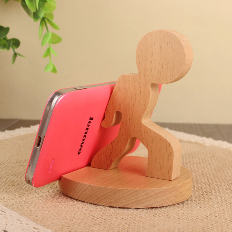 Titular de teléfono móvil de madera fuerte niños creativos titular de teléfono móvil titular de registro de teléfono móvil al por mayor Logotipo de soporte de madera maciza