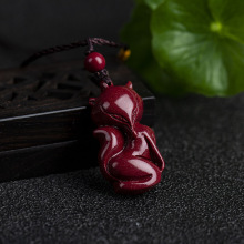 正品天然原矿朱砂九尾狐吊坠高含量保真保质帝王紫金砂男女款项链