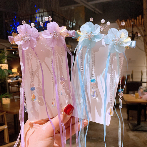 New Children's Hanfu Hair Accessories Flower Butterfly Ancient Style Headdress Retro Tassel Streamers Ancient Costume Hairpins Tang Suit Accessories
