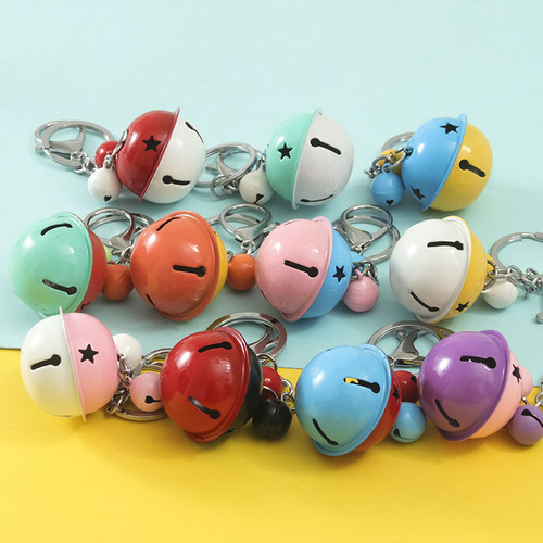 Creative DIY Gift Keychain Bag Hook Decor Double Color Candy 4cm Striped Enamel Bell Christmas Ornament Wholesale