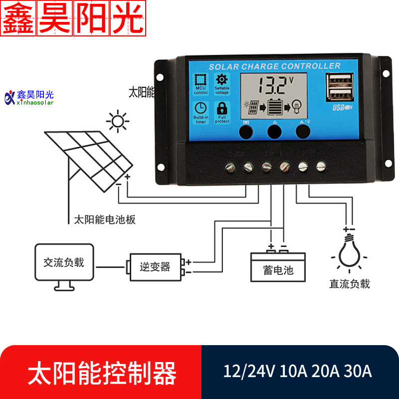 Controlador solar 10A20A30A12/24V identificación automática voltaje de la batería pantalla LCD con USB5V