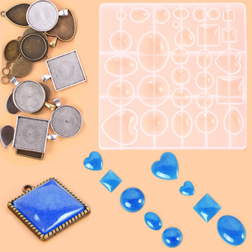 35-piece set crystal resin time gem silicone mold epoxy resin pendant necklace base jewelry grinding tool