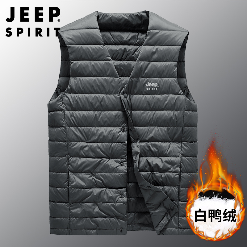 JEEP SPIRIT 다운 라이너 조끼 남성용 가을과 겨울 경량 다운 재킷베이스 따뜻한 조끼 조끼 8909
