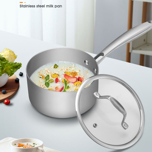 New 304 stainless steel saucepan, thick food-grade soup pan, snow flat pan, camping instant noodle pan, open flame magnetic induction pan