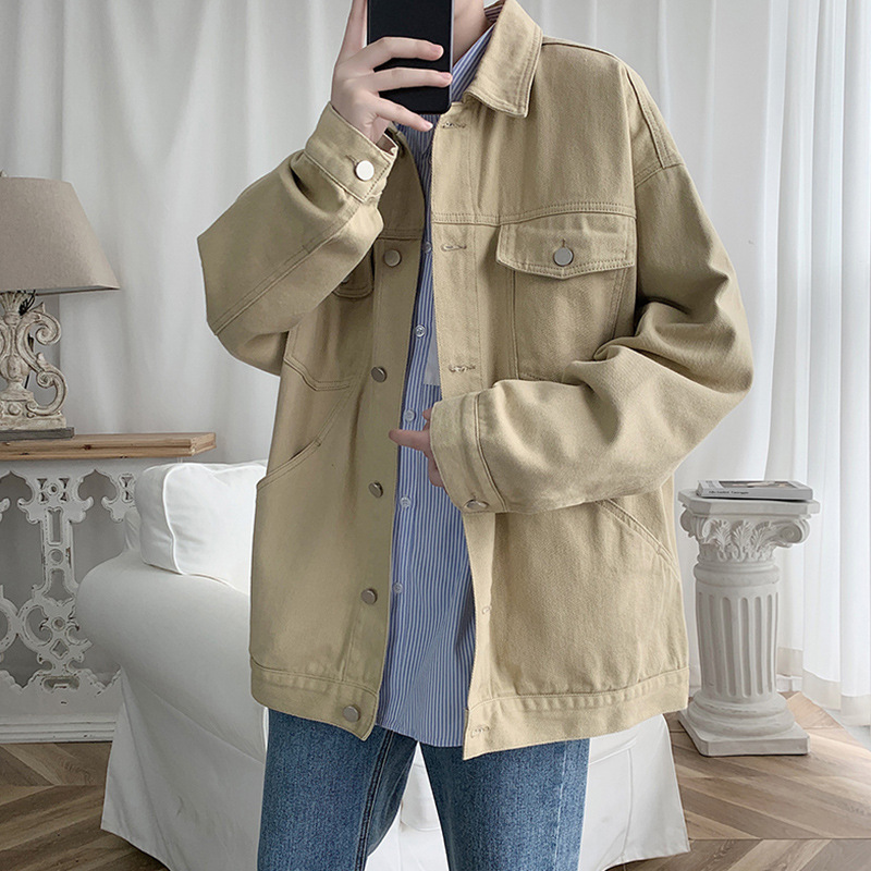 Abrigo de mezclilla de los hombres Hong Kong estilo Otoño e Invierno ropa suelta estilo coreano moda ins marca de moda herramientas chaqueta a juego