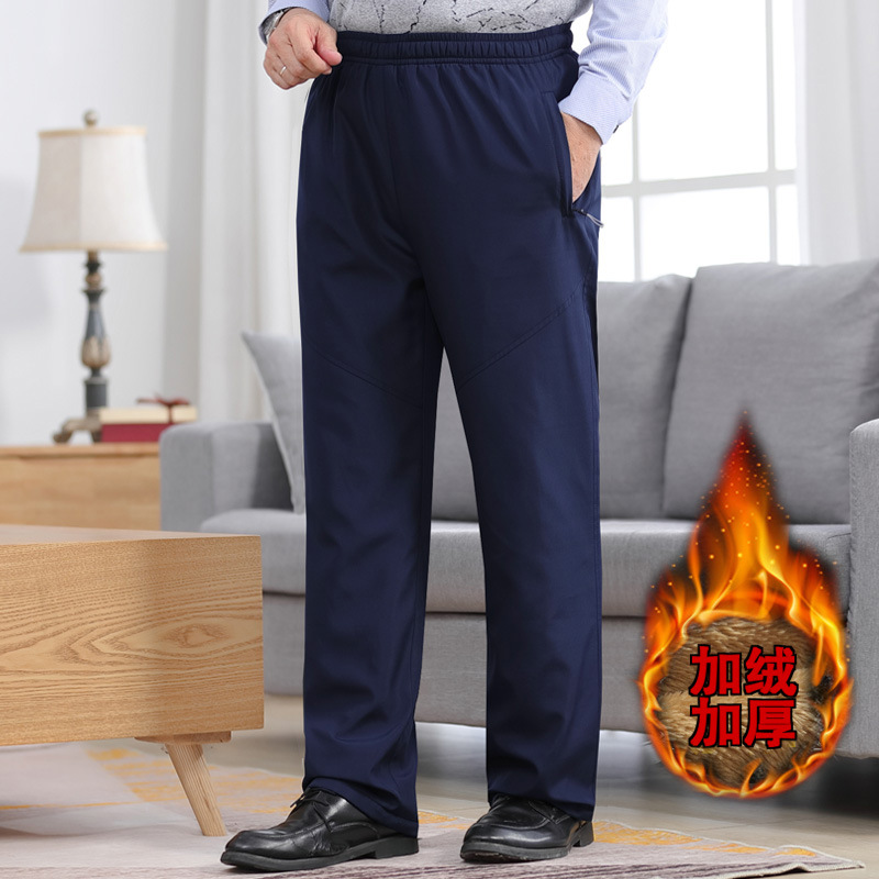 Pantalones de algodón forrados de lana engrosada desgaste exterior de los hombres de invierno más el tamaño de las personas de mediana edad y ancianos más el tamaño de la ropa de invierno viejo papá caliente